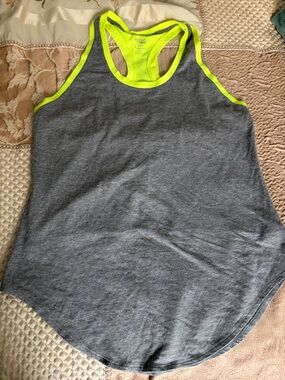 Danskin Now Gray Racerback Tank with Neon Yellow Trim